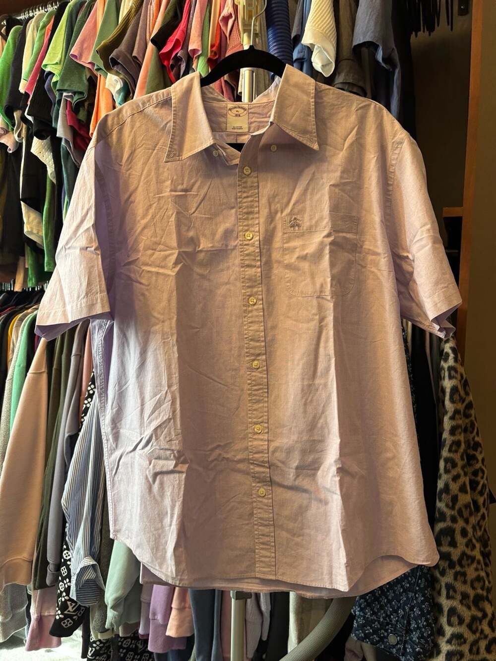 Brooks Brothers 1818 Short Sleeve Button Down Shirt Size XL Lavender